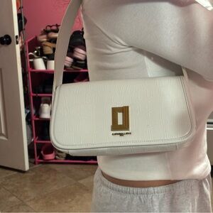 Karl Lagerfeld White Croc-Embossed Shoulder Bag